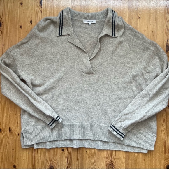 Madewell Beige Wool Sweater with Navy Trim - Picture 1 of 2